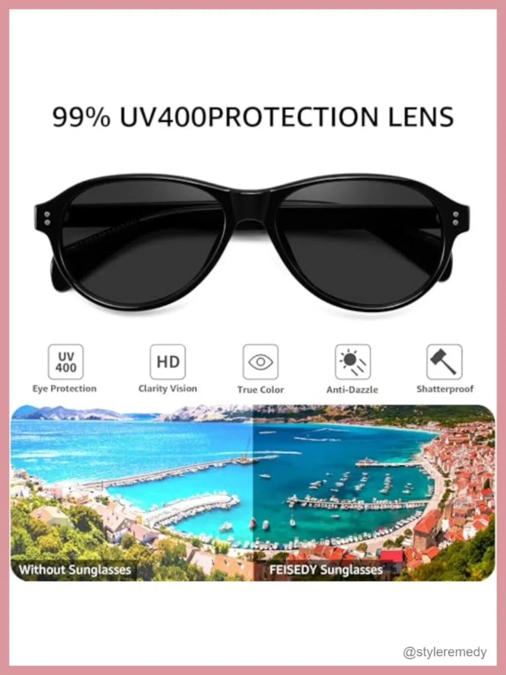 Retro Oval Aviator Sunglasses with UV400 Protection Lightweight Frame